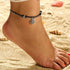 Bohemian Sun Dangle Anklet Black Woven Rope Ankle Bracelet Silver Layered Chain Anklet Adjustable Wax Anklets Summer Beach Foot Chain Jewelry for ...