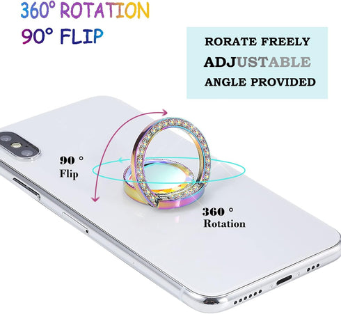 Iridescent Glitter Bling Bling Phone Ring Holder,Sparkle Phone Ring Grip Artificial Stand with Flat Diamond,Flat Rhinestone Cell Finger Ring for P...