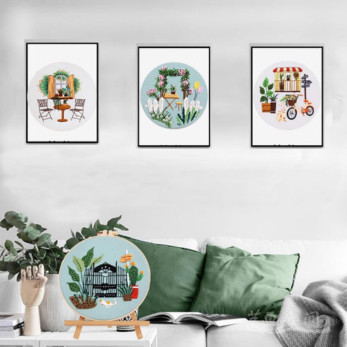HILYPINK 4 Set Embroidery Kit for Beginners, Cross Stitch Kits for Adults with Garden Floral Plant Pattern Hand Crafts Include Embroidery Cloth Ho...