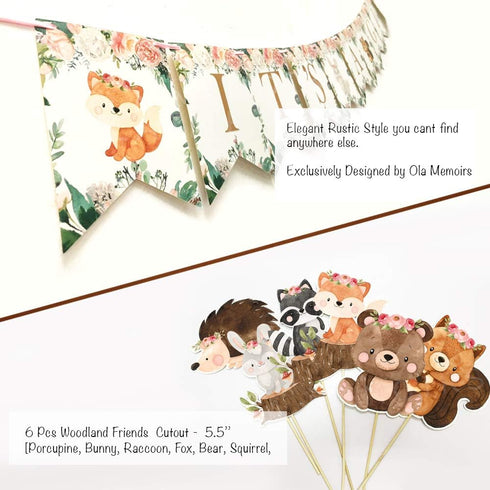 Ola Memoirs Woodland Baby Shower Decorations for Girl - Woodland Creatures It's A Girl Banner, Boho Floral Forest Animals Cutouts, Rose Gold Baby ...
