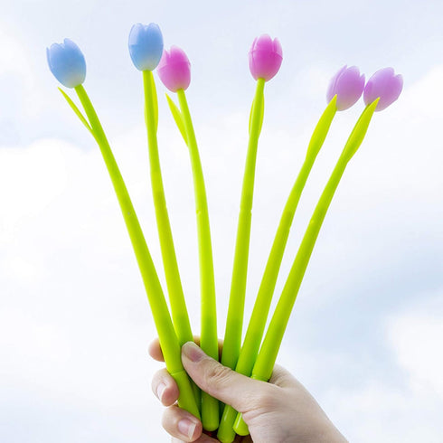30 Pieces Color Changing Flower Pens, Gel Flower Pens 0.5mm Black Creative Gel Ink Rollerball Pen Tulip Ballpoint Pens Suitable for Home Office Sc...