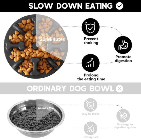 Slow Feeder Dog Bowls Insert, Animire Soft Silicone Anti-Choking Puzzle Slow Feeder, Anti-Slip Slow Down Eating Feeder Insert, Compatible with Reg...