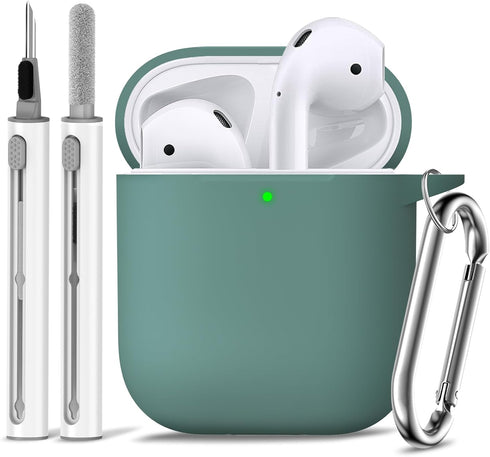 Airpods Case Cover 2&1 with Cleaner Kit,Soft Silicone Protective Cover for Apple AirPods 2nd/1st Generation Charging Case with Keychain,Shockproof...
