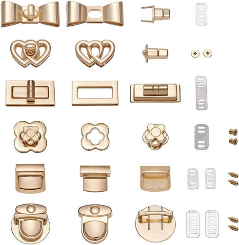 Craftdady 6 Sets Turn Lock Clasp Purse Clutch Closure Bowknot Heart Flower Rectangle Twist Lock Fastener Handbag Bag Hardware Accessory...