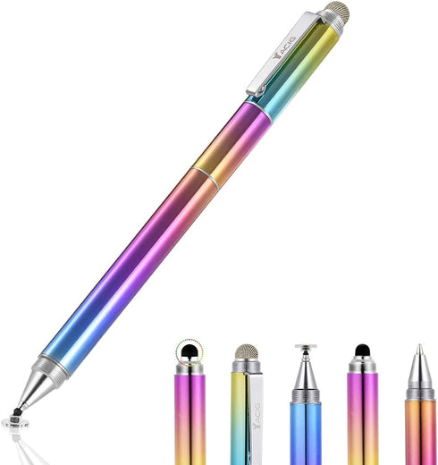 Capacitive Stylus Pen, 4-in-1 High Sensitivity and Precision Touch Screen Stylus Clear Disc Tip,Black Rubber Tip &Mesh Fiber Tip Compatible with U...