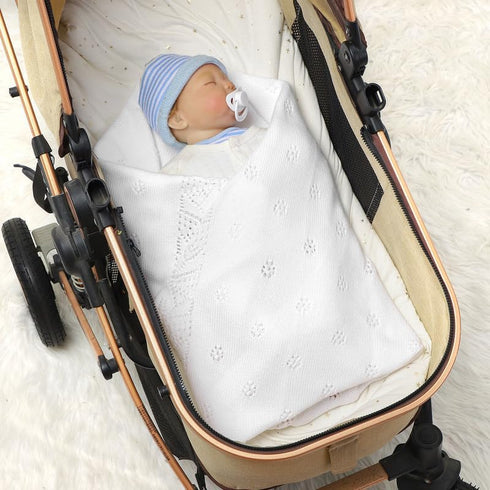 LAWKUL Cellular Blanket Baby 100% Cotton Knitted Soft Knit Crochet Blankets for Newborn Boy Girls Infants White 100x80cm...
