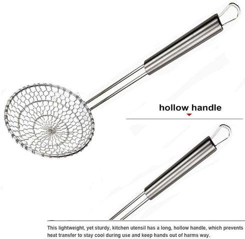 Kaixin Skimmer Spoon Fry Oil Mesh Strainer Spider Stainless Steel Asian Metal Large Fat Fish French Round Slotted Ladle Deep Wire Basket Fine Grea...