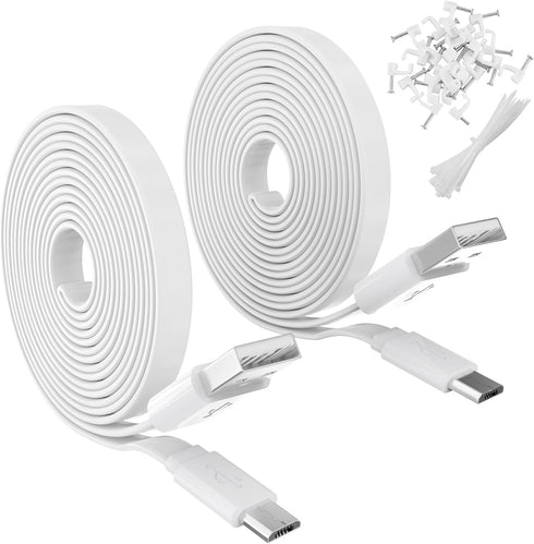 2 Pack 10FT Flat Power Extension Cable for WyzeCam YI Camera NestCam Blink Cam Netvue Kasa Cam Cloud Camera Arlo Q Furbo Dog, USB to Micro USB Dur...