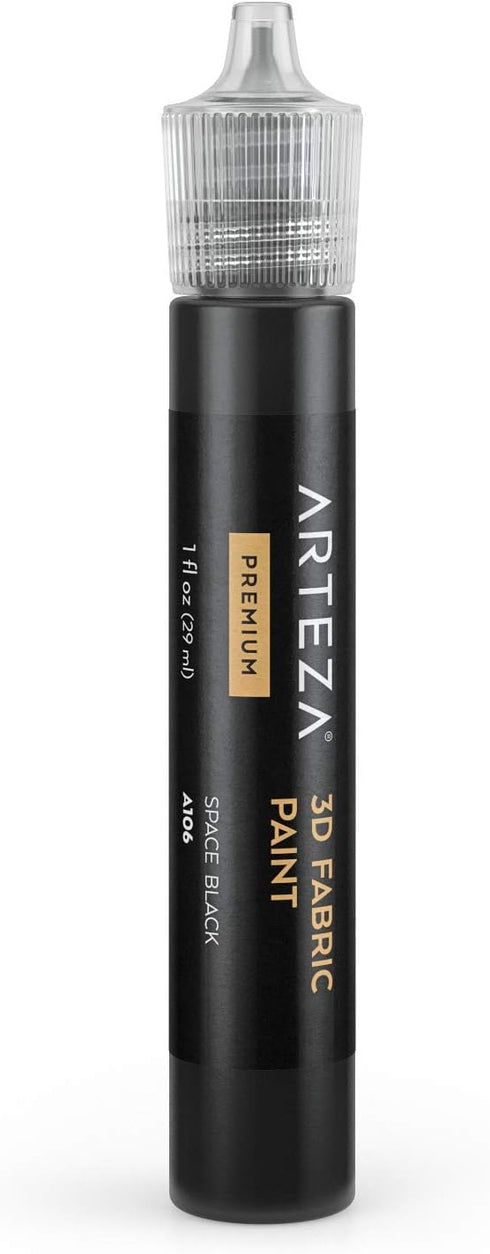 Arteza 3D Fabric Paint, Space Black A106, 1oz Tube, Washer & Dryer Safe Textile Paint for Clothing, Accessories, Ceramic, Glass & DIY Projects...