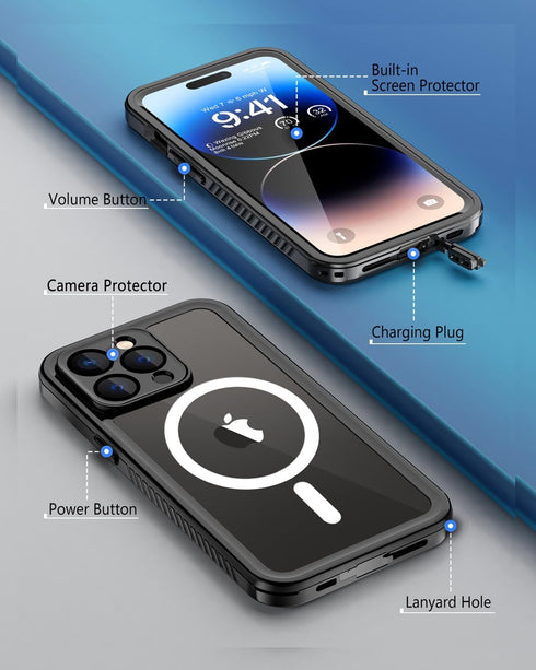 Unitedtime for iPhone 14 Pro Case Magnetic Waterproof with Built-in Screen Protector,Compatible with MagSafe Shockproof Dustproof Heavy Duty Full ...