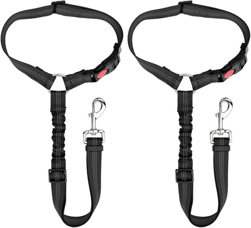 SlowTon Dog Seat Belt for Car, 2 Pack Dog Car Harness Seatbelt Adjustable with Elastic Bungee Buffer, 2 in 1 Pet Car Leash Headrest Restraint Dog ...