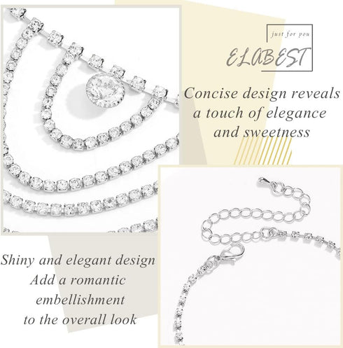 ELABEST Boho Rhinestone Ankle Bracelets 2pcs Crystal Tassel Anklet Layered Ankle Bracelets High-heeled Tennis Foot Chain Wedding Jewelry Accessori...