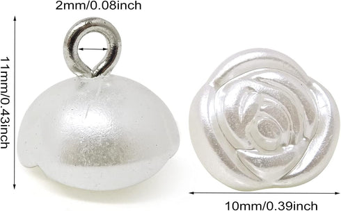 Honbay 60PCS Plastic Rose Shape Buttons Half Domed Pearl Buttons with Metal Shank for Wedding Dress Sweaters Shirts and Other Craft Projects (10mm...