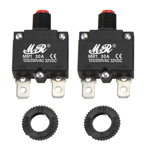 30 Amps Thermal Circuit Breakers 125/250V AC 32V DC Push Button Manual Reset Overload Protector Switch 30A 2 Pack...