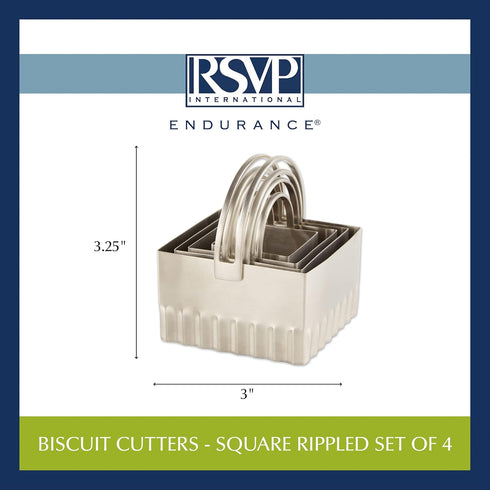 RSVP International Endurance Biscuit Cutters, Rippled Square Set of 4, Stainless...