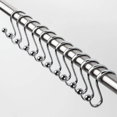 iDesign InterDesign Shower Curtain S-Hooks Chrome, Set of 12 Axis Shwr Hks W/Ball Set/12, Set of 1, 12 Count...