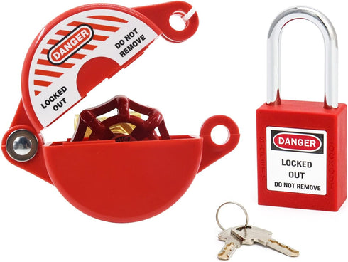 Gate Valve Lockout and Safety Padlock, 1Set, Hose Bib Lock for Outdoor Faucet Knob/Water Spigot/Propane Tank, 1 to 2-1/2 in Dia Valve Handles, Pla...