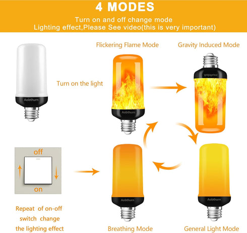 Flame Light Bulbs, 4 Modes LED Flame Effect Light Bulb, E26 Base Flickering Light Bulb with Gravity Sensor,Flickering Light Bulbs Halloween Home P...