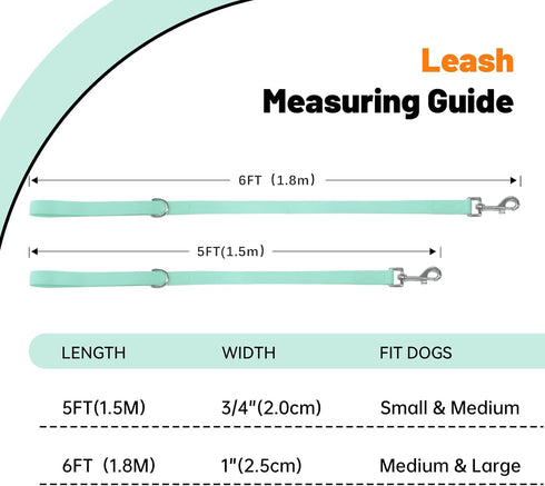 Waterproof Dog Leash, 5/6 FT Durable Odor-Proof Dog Leashes with Strong Metal Hooks Fits Small Medium or Large Dogs (Mint Green, 5FT - 3/4 inch Wi...