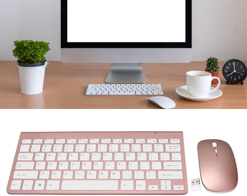 Keyboard mouse set , 2.4G , 78 keys, USB thin etched keycaps, mute , ergonomic design, QWERTY, for PC, laptop(Rose gold)...