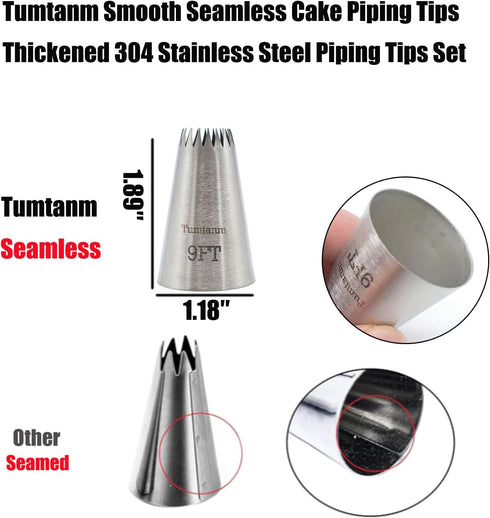 Extra Large Piping Nozzles, 1M 1B 2D# 9FT Seamless Stainless Steel Piping Icing Tips for Cakes...