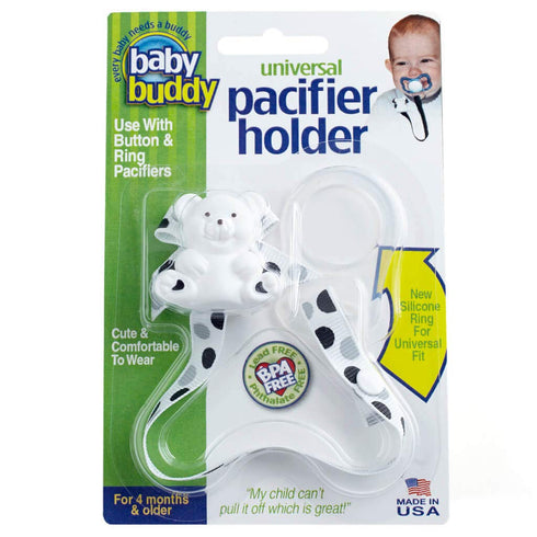 Baby Buddy Pacifier Clip Holder, Newborn Essential with Universal Fit for all Binky and Teether Brands, Ages 4+ Months, Black + Gray Dots, 1 Pack...