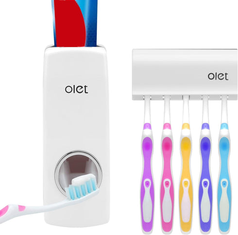Olet Automatic Toothpaste Dispenser, Toothpaste Squeezing and Tooth Brush Holder Set(5 Brushs Set). White...