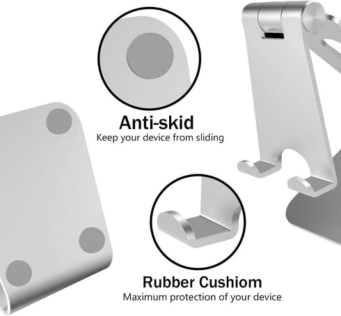 Cell Phone Tablet Stand Adjustable Multi-Angle Aluminum Non-Slip Dock Holder Cradle Charger Station Mount Foldable Portable Desktop Organizer Tabl...