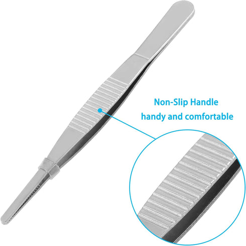 4Pcs 5 Inch Stainless Steel Tweezers, Small Tweezers with Precision Serrated Straight Tips, Non-slip Multitool Tweezers for Cooking, Repairing, Me...
