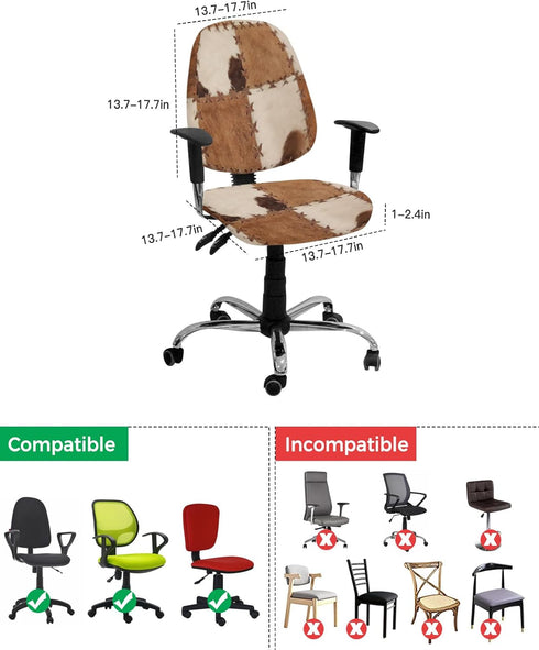 Vintage Leather Office Chair Covers 2 Piece, Abstract Cowhide Plaid Stretch Computer Chair Cover Universal Rotating Desk Chair Covers Washable Cha...