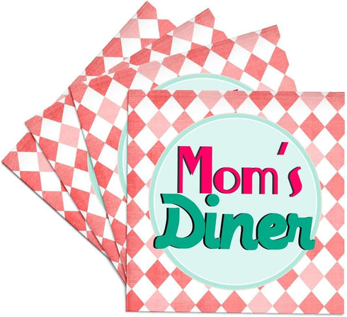 3dRose cst_151660_3 Moms Diner Sign on Red. Retro Hot Pink Turquoise Teal Blue 1950S Kitchen Mothers Day-Ceramic Tile Coasters, Set of 4...
