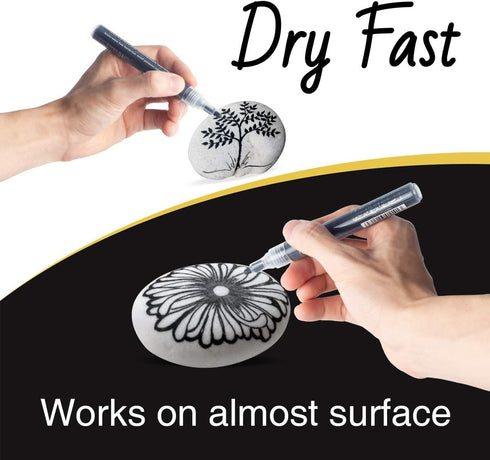 AKARUED Black Acrylic Paint Markers, 8 Pack Acrylic Black Paint Pen Sets for Rock Painting, Wood, Stone, Glass, Ceramic, Paper, Drawing, Art Proje...