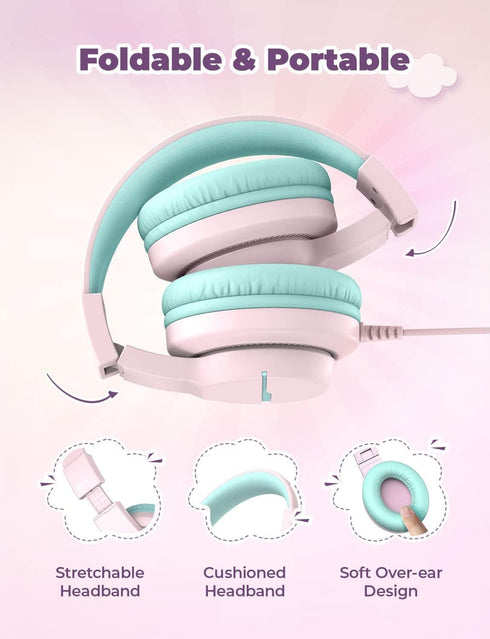 iClever HS19 Kids Headphones with Microphone for School, Volume Limiter 85/94dB, Over-Ear Girls Boys Headphones for Kids with Shareport, Foldable ...