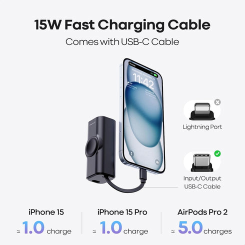 iWALK Portable Apple Watch Charger: 5000mAh 15W Fast Charging iWatch Power Bank Built-in USB-C Cable, Travel Battery Pack Accessories for Apple Wa...