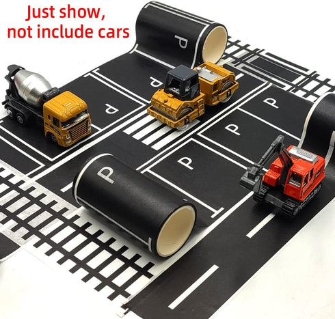 Play Road Tape for Toy Cars Trains 6-Pack Black Car Track Tape, Parking Spot Stick to Floors and Table Flat Surface,No Residue, for Kids Gift (TAP...