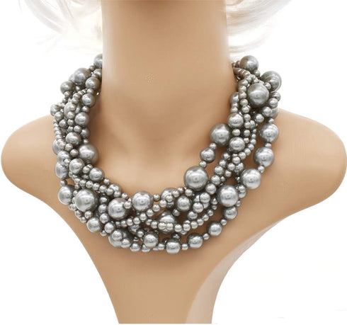 Multi Strand Crystal Rhinestone Pearl Statement Necklace for Women Choker Bib Collar Beaded Necklace Costume Jewelry Set...