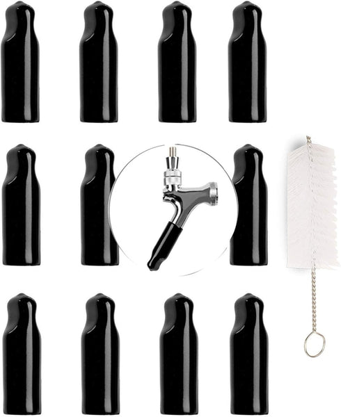 Beer Tap Cover Draft Faucet Keg Caps Rubber Tap Soother Sanitary Nipple Cover with Brush 12+1 Pcs...