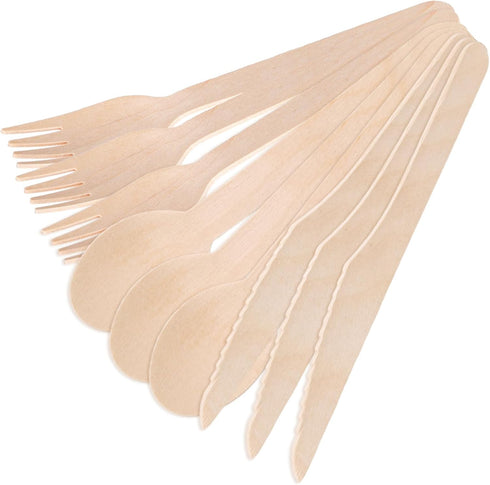 LOVEINUSA 165PCS Wooden Utensils, Natural Wood Cutlery Incl.55 Forks 55 Spoons 55 Knives for Party Wedding Picnic Camping...