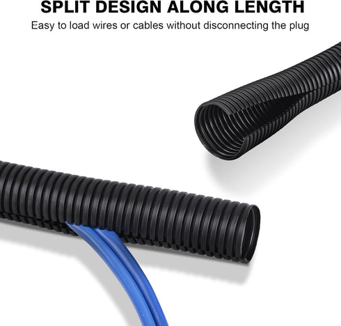 CrocSee 10ft - 1 inch Flame Retardant Split Wire Loom Tubing with Installation Tool - Flexible Wire Covers Cord Protectors - Black...