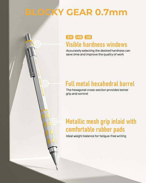 Nicpro Blocky Gear 0.9 mm Mechanical Pencils Set in Case, Metal Pencil with 0.9mm HB Lead Refills, Eraser for Professional & Adult Art Writing Dra...