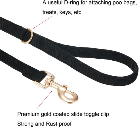 Soft Cotton Dog Leash, 5 Ft Heavy Duty Corduroy Dog Leashes with Gold Metal Hook for Small Medium Large Dogs,Medium,Black...