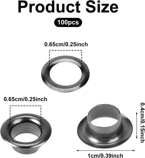 100Sets Metal Black Eyelets 1/4 Inch Grommets Eyelets with Washers 1/4 Grommet Kit for Canvas, Shoes, Clothing, Bead Cores, Fabric, Leather and Ba...