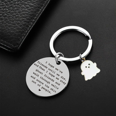 FORUBUS Lovely Black and White Ghost Friends Keyring - I Hope We're Friends Until We Die Keychain for Best Friends - BFF Gift...