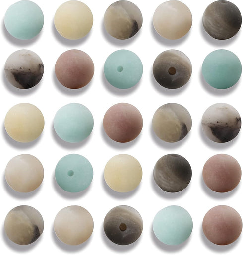 100Pcs 6mm Natural Frosted Amazonite Gemstone Beads Round Loose Stone Beads for Jewerly Making with Crystal Stretch Cord...
