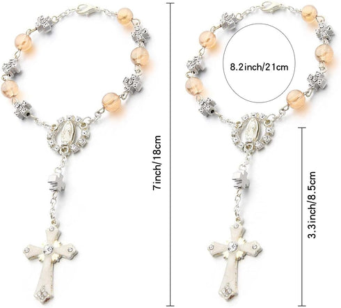 2 Pieces Car Rearview Mirror Auto Rosary Religious Car Mirror Hanging Accessories for Car Personalized Protection Charm for Auto Decors (Silver)...
