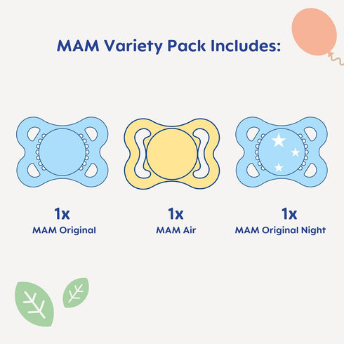 MAM Variety Pack Baby Pacifier, Includes 3 Types of Pacifiers, Nipple Shape Helps Promote Healthy Oral Development, 3 Pack, 0-6 Months, Girl...