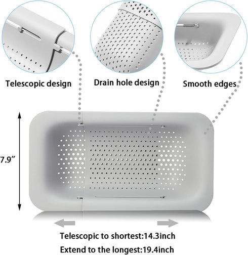 Collapsible Sink Colanders and Strainers Basket Over the Sink Colander Collapsible Colander Extendable Plastic Fruit Vegetable Strainer Drainer Ba...