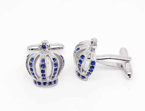 Royal Crown Blue Crystal Cuff Links for Men Lady in Gift Box Unisex Cufflinks for Business Wedding Anniversary Dress...