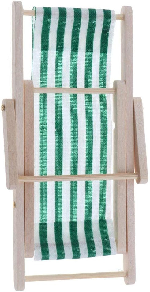 1:12 Scale Wooden Lounge Chair Miniature Dollhouse Foldable Wooden Beach Chair Chaise Longue Toys Dolls House Furniture Accessories - Dark Green...