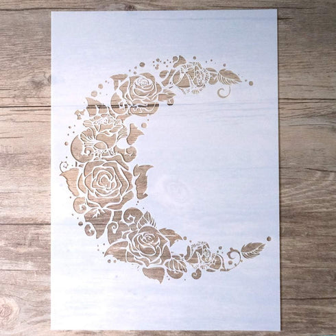 DIY Decorative Moon Flower Stencil Template for Scrapbooking Painting on Wall Furniture Crafts (A4 Size)...